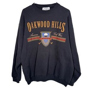 Vintage Oakwood Hills Classic Golf Sweatshirt L USA Made SDI Black Crewneck 90s